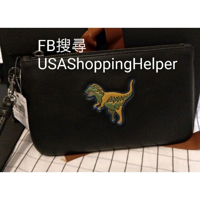 美國購入正品 現貨 Coach 黑色 恐龍 暴龍 手拿包 零錢包 大手拿 手機包 手腕包