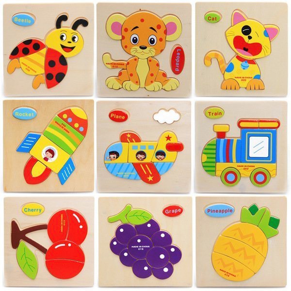 貝比童館  兒童卡通 立體拼圖 木製拼圖 動物 交通 昆蟲 工具 木製積木 寶寶幼兒園 早教拼板玩具 木質益智