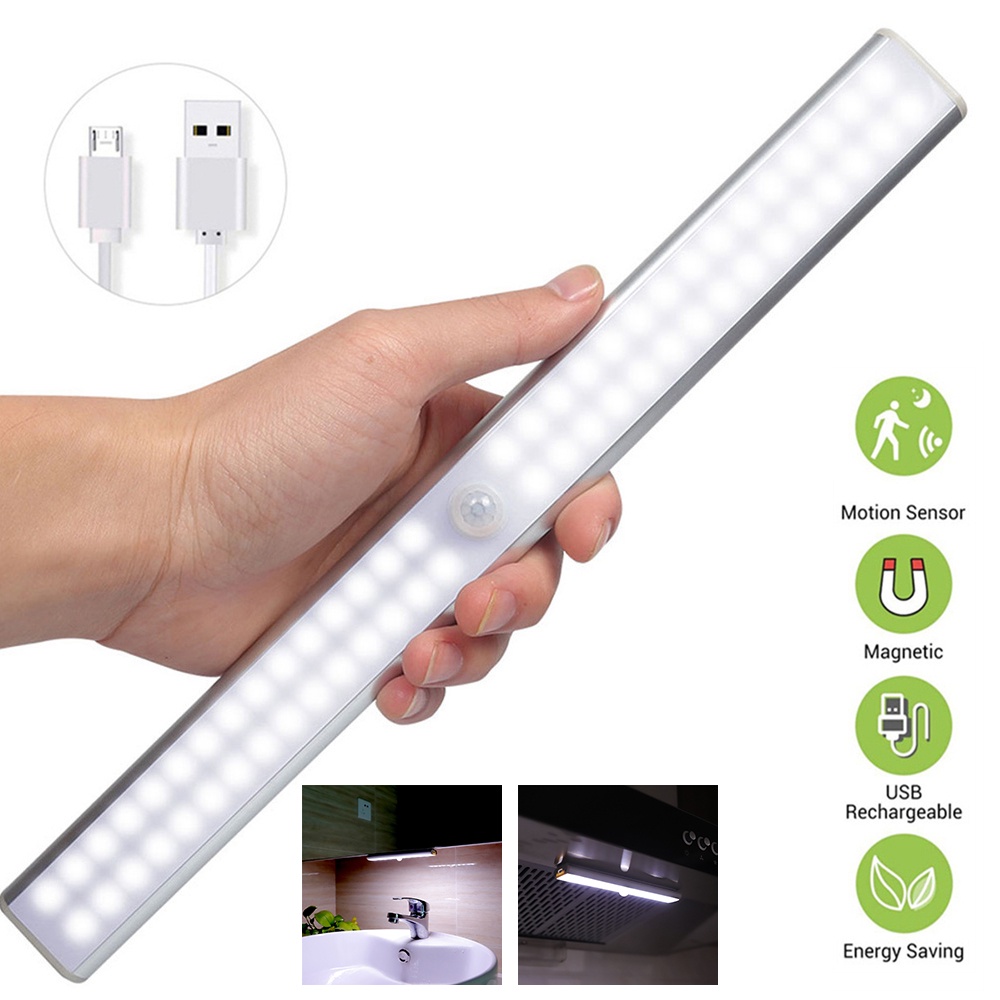 人體感應運動傳感器小夜燈 LED 燈條 USB 可充電用於花園櫥櫃走廊臥室衛生間廚房樓梯無需手動開關