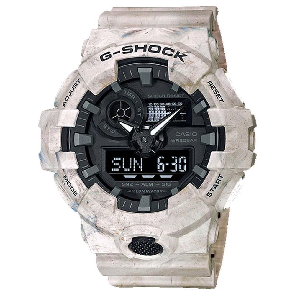 【CASIO】卡西歐 G-SHOCK 大理石色調 低調奢華 雙顯運動錶 GA-700WM-5A 原廠公司貨【關注折扣】