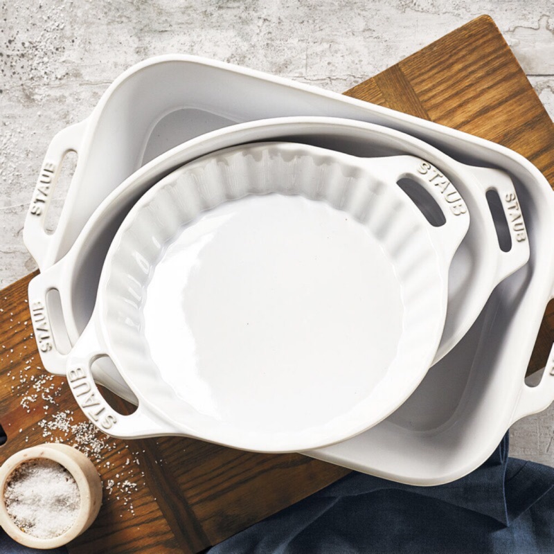 Staub 白色 陶瓷餐具 長方型/橢圓型/烤盤/圓派盤/沙拉碗 調理 焗烤 萬用