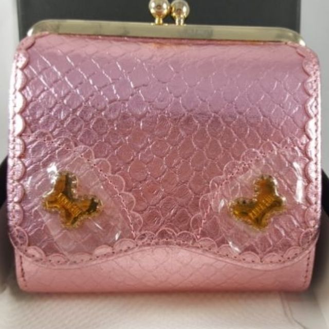 👜👛👑（全新品）ANNA SUI 雙蝶粉金真皮短夾💍💄👝