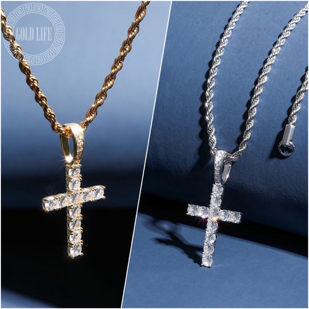 【GOLD LIFE】S925純銀 鑽石十字架．金項鍊．鑽石項鍊．S925純銀．純銀十字架．十字架
