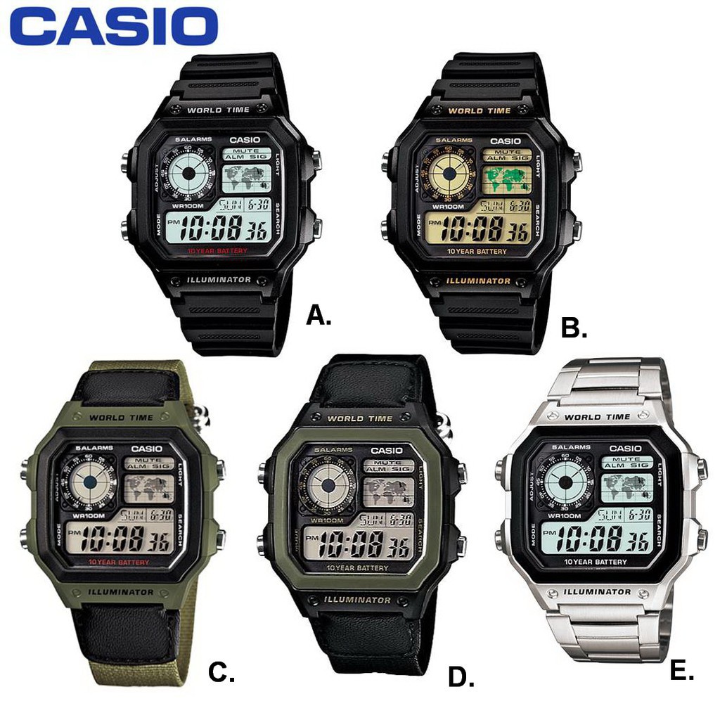 <秀>CASIO專賣店公司貨附保證卡及發票10年電力AE-1200WHB地圖顯示AE-1200WH AE-1200HD