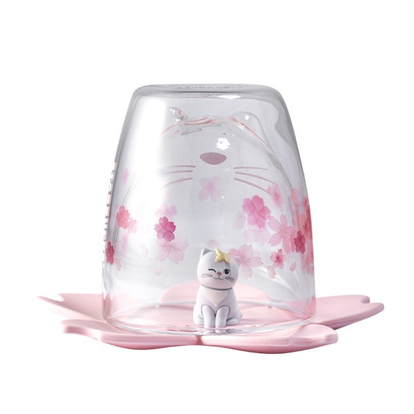 海外款星巴克 2019 櫻花杯 萌猫粉樱款雙層玻璃杯8oz / 櫻花玻璃杯 /現貨 正貨