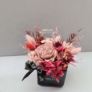 MRS.LIN莓果派對暖系不凋玫瑰盆花/乾燥盆花/永生花/辦公室療育小物/乾燥花束/乾燥花