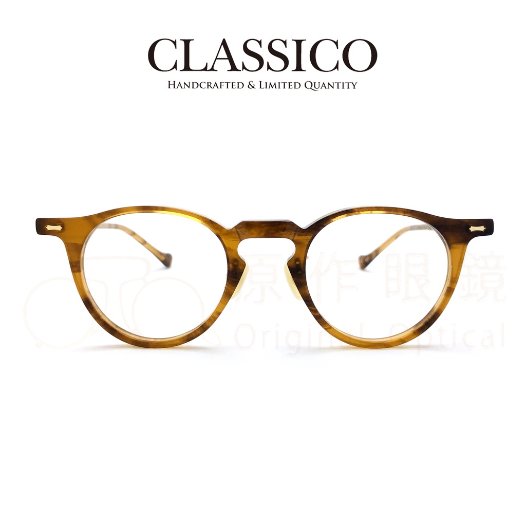 台灣 CLASSICO 眼鏡 C25 C4 金屬鼻 (條紋琥珀) 經典波士頓圓 半手工眼鏡 【原作眼鏡】