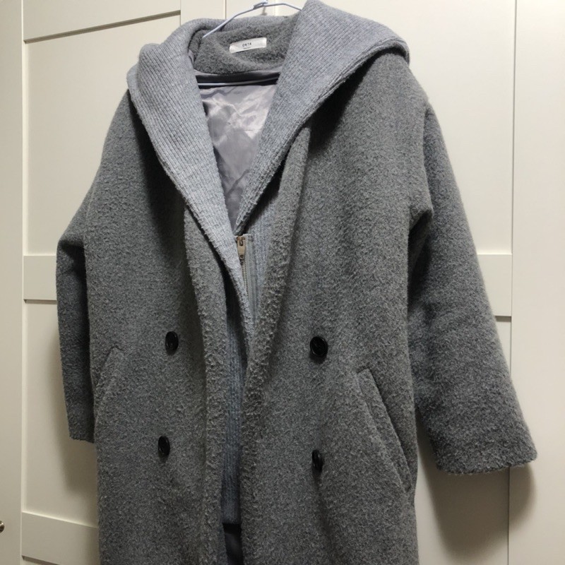 韓版 毛呢大衣 假兩件式 灰色外套