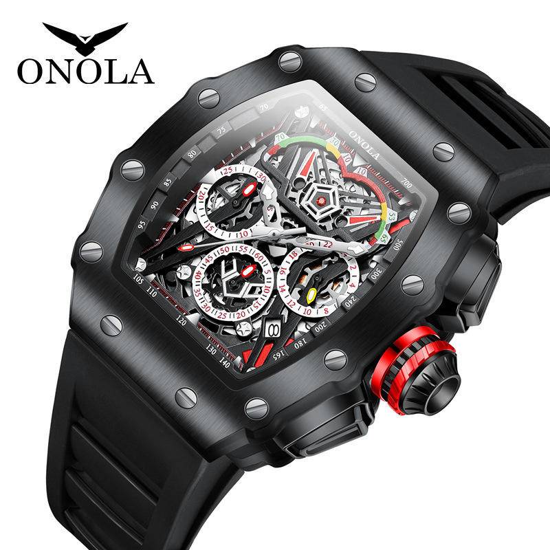 【潮裡潮氣】新款奧駱納/ONOLA多功能時尚運動防水石英男士手錶矽膠帶錶ON6827