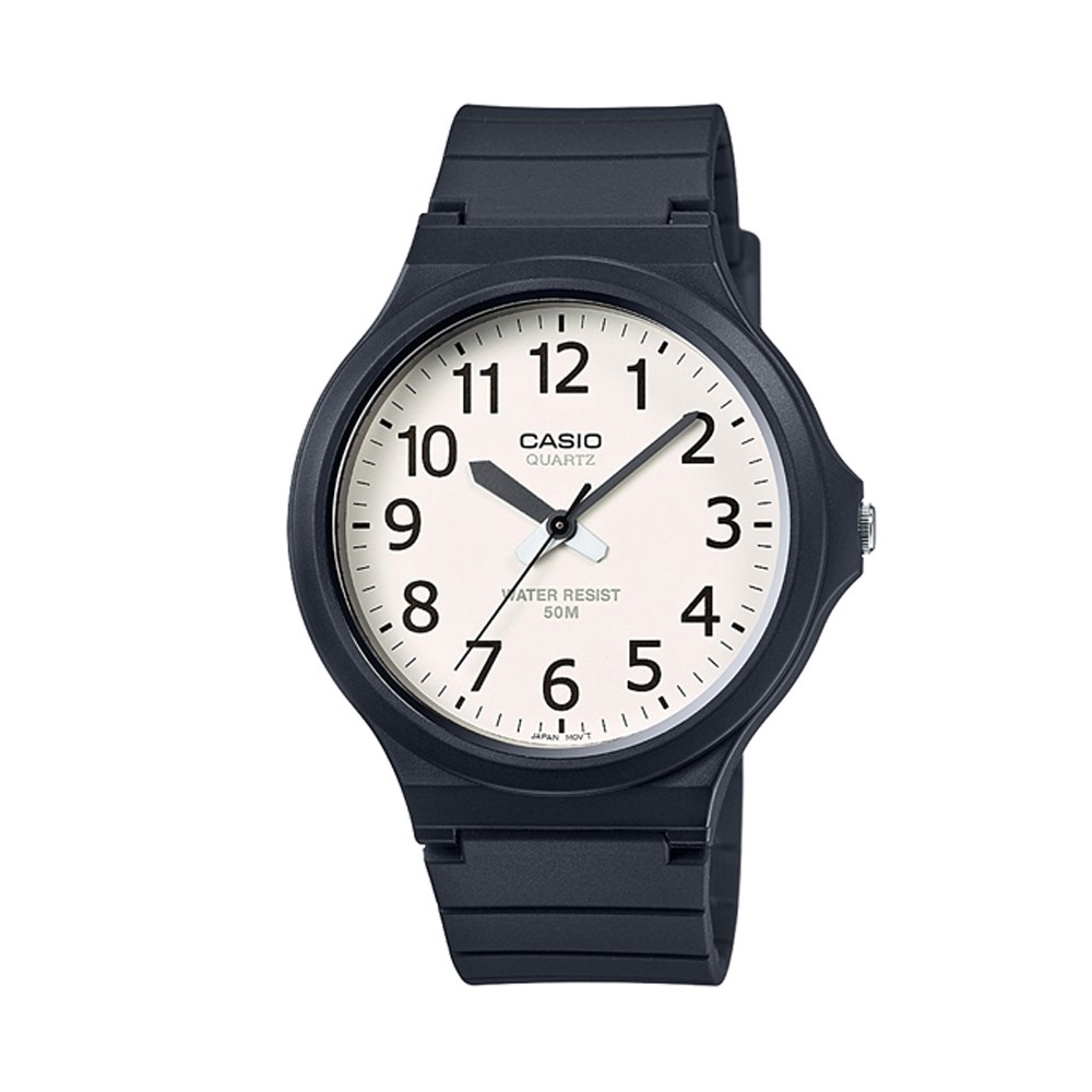 【CASIO卡西歐】MW-240-7BVDF / 指針式錶款 / 簡約設計 撞色面盤 白面黑字 / 學生錶 考試錶