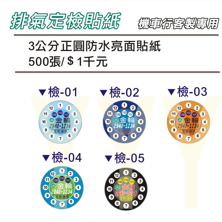 機車行 機車排氣定檢站圓形貼紙 3公分 車牌貼紙 新設計款 蝦皮購物