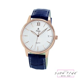 CINTAS 極簡約正裝紳士風格腕錶(41mm)-白線藍皮帶/白面玫瑰金 8207MRG-1 [ 秀時堂 ]