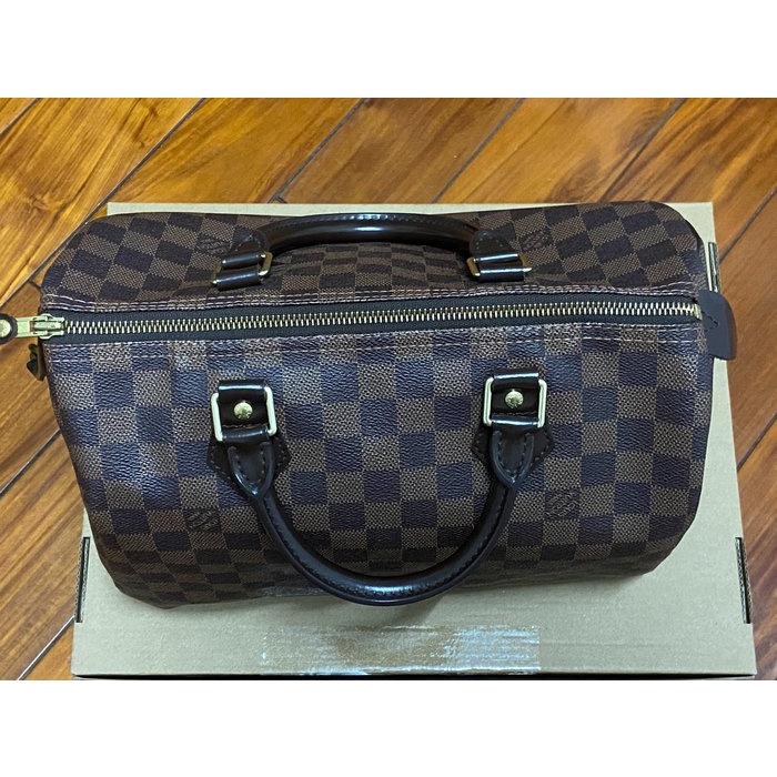 正品 LV Louis Vuitton Speedy30 Damier Ebène帆布 咖啡色棋盤格 法國製