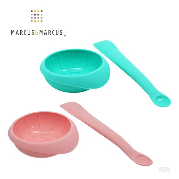 【MARCUS＆MARCUS】寶寶食物調理碗匙組(玫瑰粉/湖水綠)