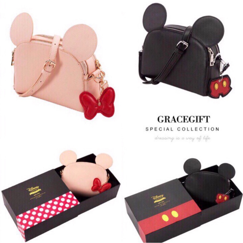 💕正版Disney Grace gift米奇 米妮吊飾立體雙層側背包 包包 斜背包 肩背包