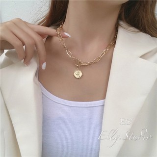 【Elly.Studio】❤️現貨，限時優惠❤️人像圓幣雙層鍊條項鍊(銀/金)鎖骨頸鍊(不可分開戴)質感ins飾品配件