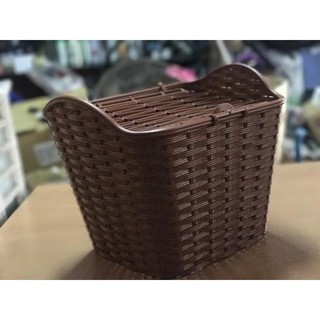 火雞Tth MIT.臺灣製優質塑膠一體成型高強度復古咖啡仿藤編菜籃 彈性伸縮上蓋自行車籃子 置物籃 寵物籃 ~附螺絲包