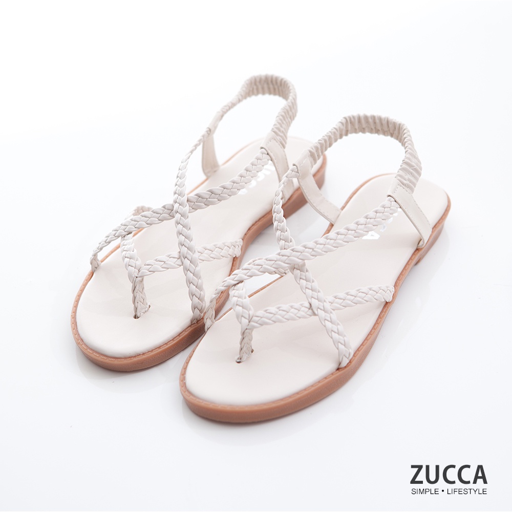 【ZUCCA】-編織素帶交叉涼鞋-白-z7003we