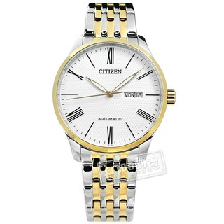 CITIZEN / NH8354-58A / 機械錶 自動上鍊 礦石強化玻璃 日期星期 不鏽鋼手錶 白x鍍金 40mm