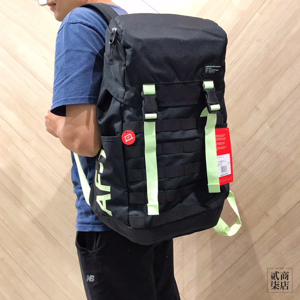 貳柒商店) Nike Sportswear AF1 BackPack 黑色螢光綠後背包書包BA5731-013 | 蝦皮購物