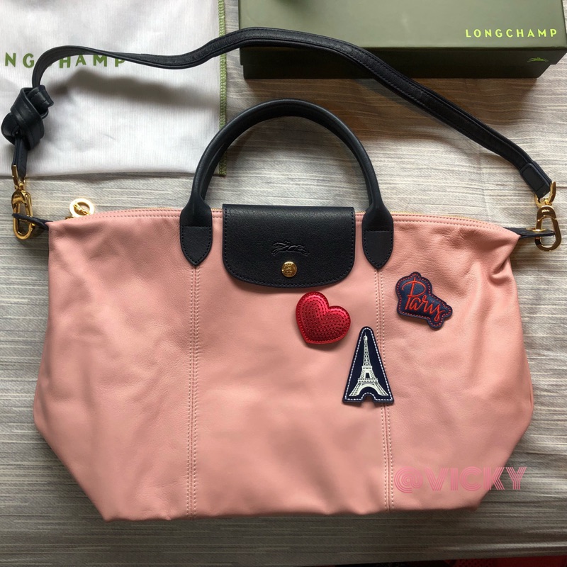 *~Pink Paris~* ⭐️最後限時特價Longchamp Cuir 小羊皮摺疊包 台灣限定 Bonbon 二手