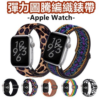 台灣現貨 適用Apple Watch 錶帶 手錶 彈力圖騰編織手錶錶帶 聖誕禮物 iwatch SE654321