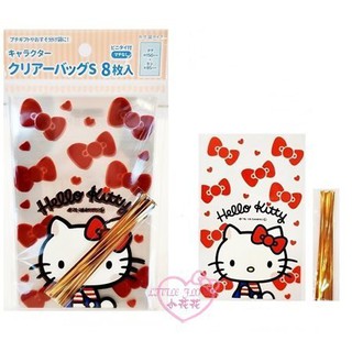 ♥小玫瑰日本精品♥HelloKitty坐姿蝴蝶結愛心造型透明禮物袋糖果包裝袋小收納袋附金色束繩~8