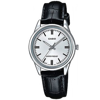 【CASIO】經典時尚銀框真皮指標錶-羅馬白麵(LTP-V005L-7A)正版宏崑公司貨
