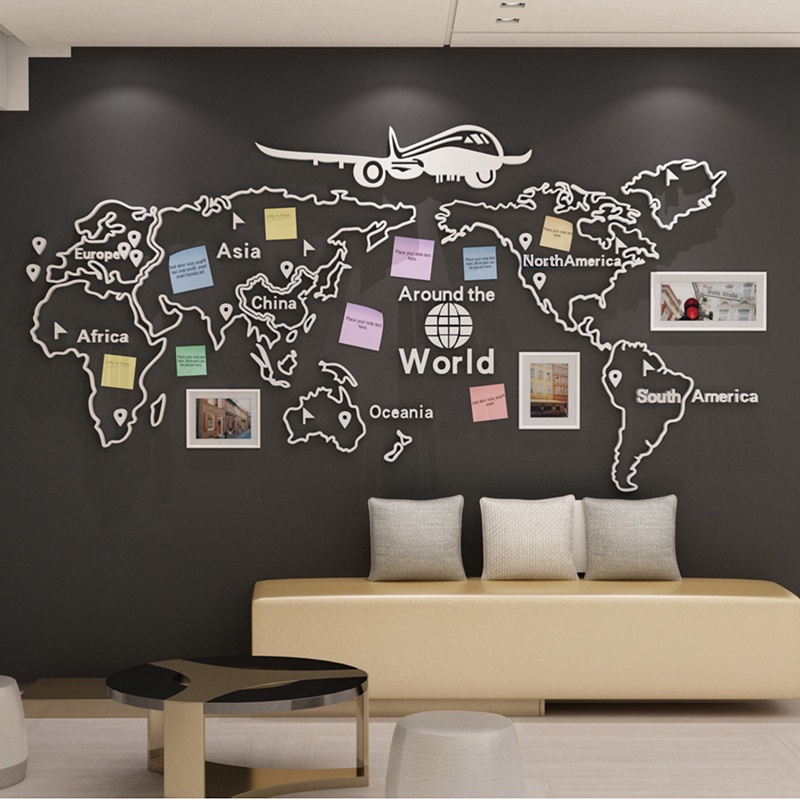世界地圖墻面裝飾貼紙壁畫公司企業文化背景會議辦公室布置3d立體