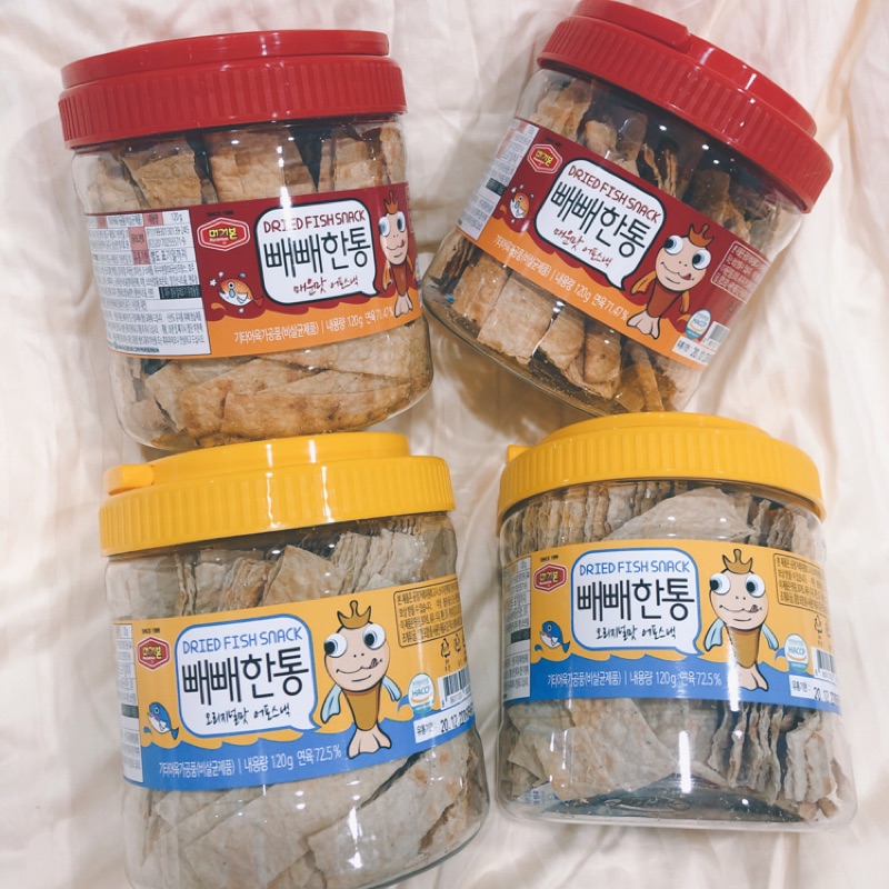 現貨 韓國懷舊脆烤魚片桶原味 辣味1g 香魚片 韓國魚片桶murgerbon 蝦皮購物