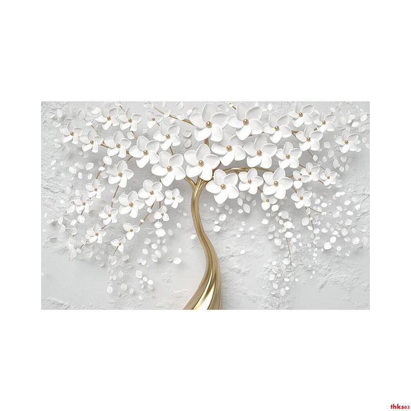 北歐浮雕花朵電視背景壁紙3d立體白色墻紙現代簡約客廳臥室墻布8d 