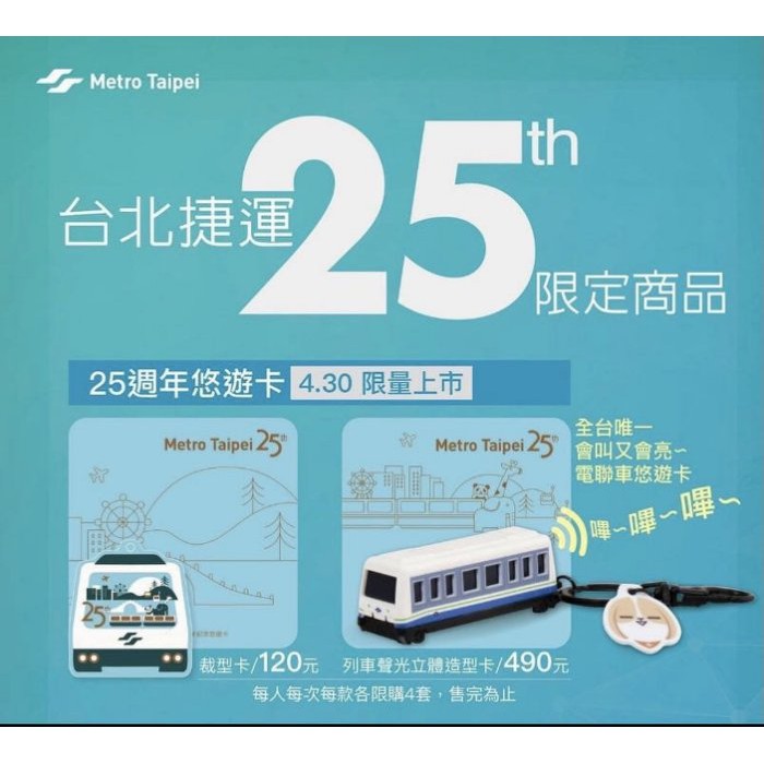 15小時出貨台北捷運通車25週年紀念悠遊卡2款 1聲光立體電聯車造型 2列車裁型卡