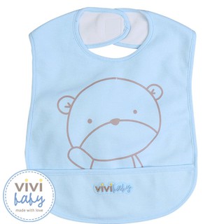 〔媽媽的最愛〕ViviBaby 托比熊口袋圍兜(藍) 04618