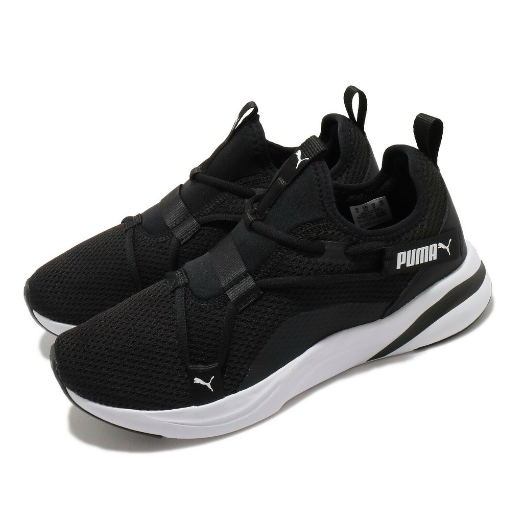 PUMA SOFTRIDE SLIP ON 男款黑白網布襪套慢跑鞋-NO.19384501