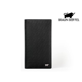 *【寧寧精品】台中35年老店 BRAUN BUFFEL小金牛真皮壓紋附拉鍊長夾 經典黑 BF306-301-1 男長夾區