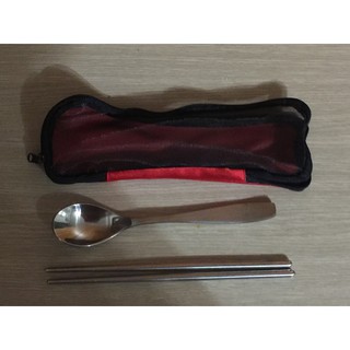 ✿芙蓉齋✿ 304不鏽鋼二件餐具套組-B(筷子&湯匙，附收納袋)