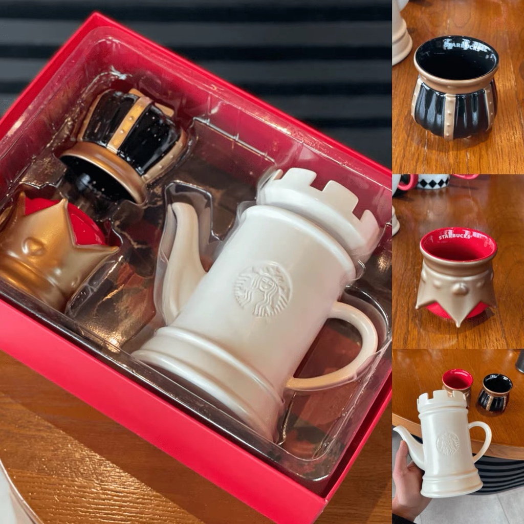Starbucks官方正品！星巴克2022情人節杯子愛逢對手棋盤陶瓷馬克咖啡喝水杯茶壺組禮物