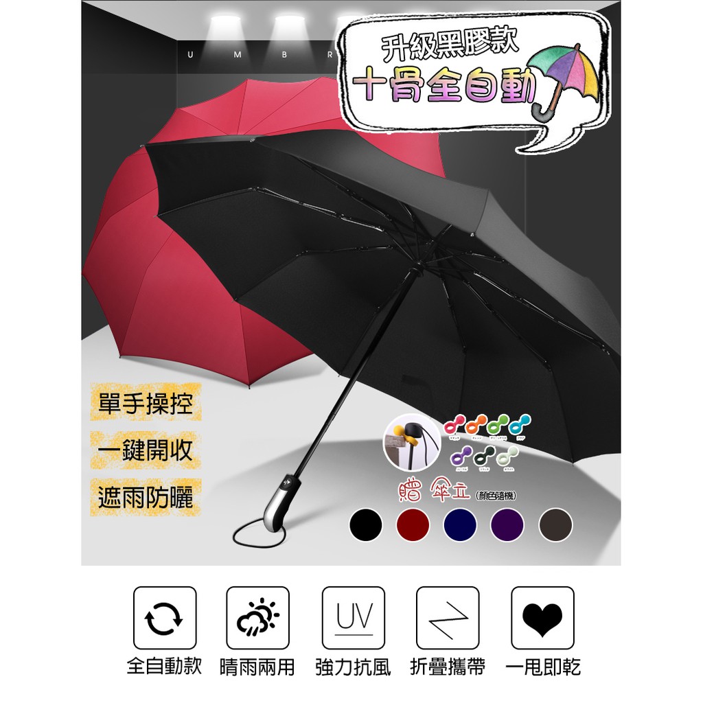 新新升級款 黑膠十骨 三折 全自動 折疊雨傘 陽傘 自動傘 防風傘 超大號雨傘 晴雨傘 加大傘面 折疊傘