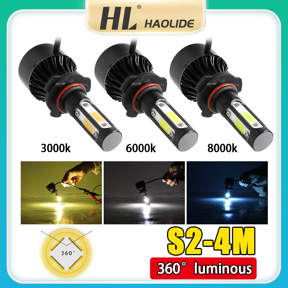 Hl汽車led大燈燈3色4面h1 H3 H4 H7 H8 H11 9005 9006 LED 3000K 6000K 8