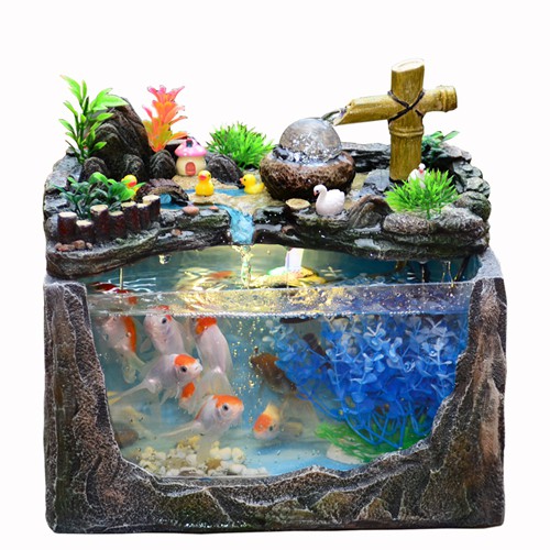 假山流水客廳創意小型金魚缸家用水族箱辦公桌面迷你生態裝飾造景