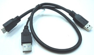 samsung note3 micro B usb 3.0 雙頭供電帶USB2.0行動硬碟傳輸線/充電線 (0.5m)