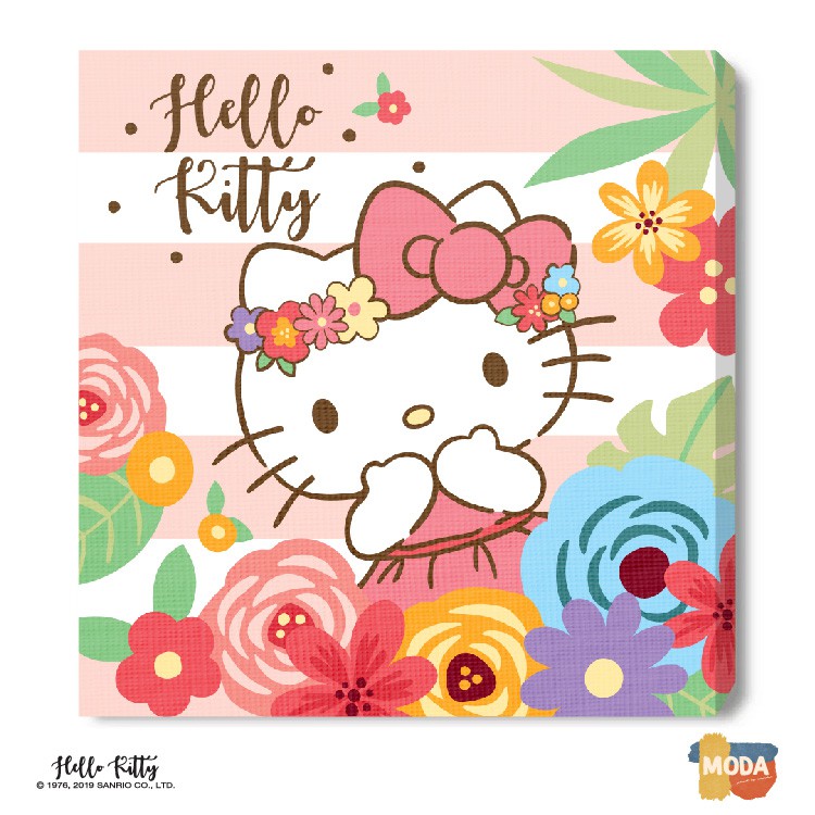 【夢幻花草派對Hello Kitty】三麗鷗授權 數字油畫 30x30cm 凱蒂貓 房間裝飾 新年禮物 聖誕送禮首選