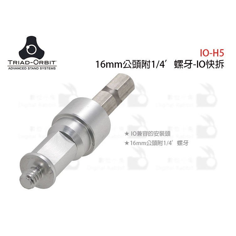 數位小兔【TRIAD-ORBIT IO-H5 16mm燈架公頭 附1/4” 螺牙 IO快拆】螺絲 螺牙 公司貨 快拆頭