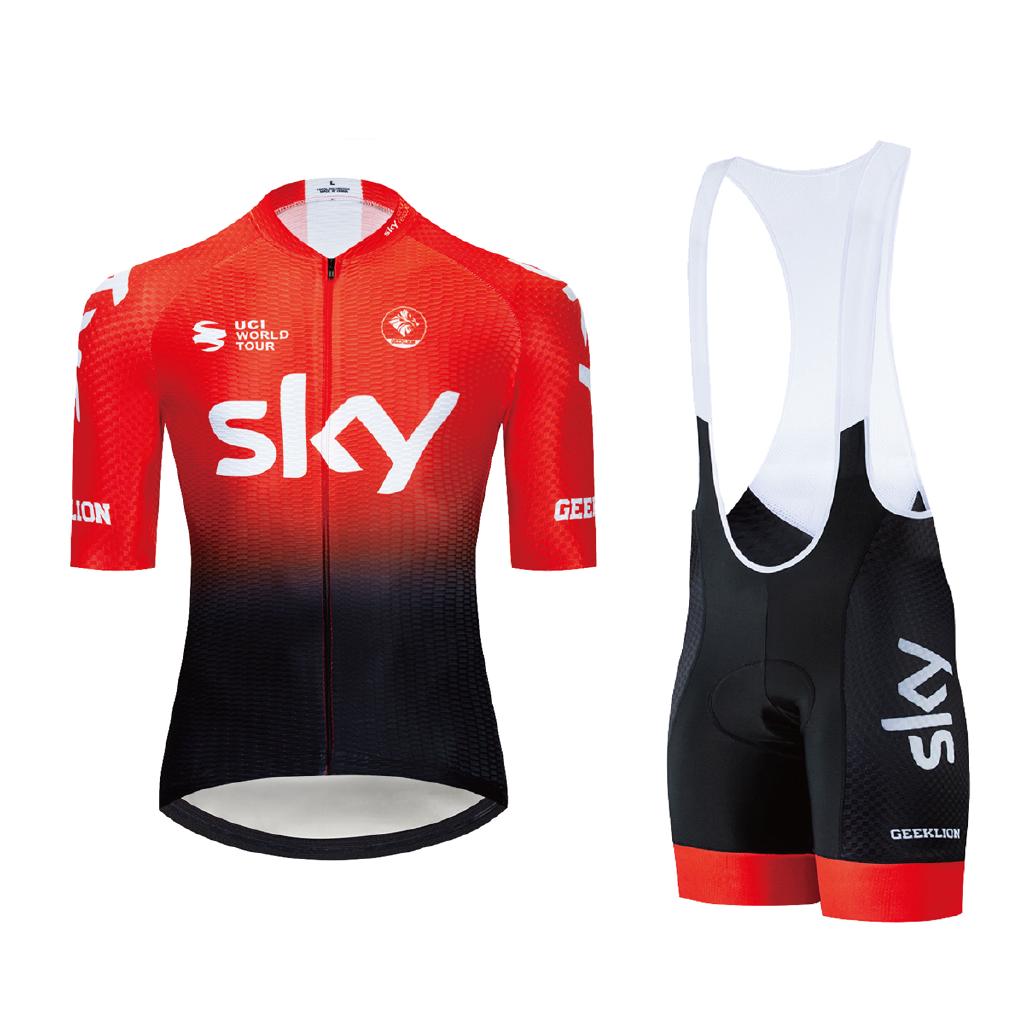 2020 新款 2020 新款 SKY Team Bike 騎行服套裝短袖透氣自行車襯衫凝膠襯墊圍兜 Sho