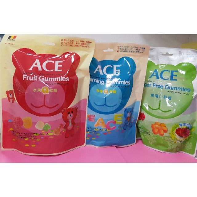 ACE軟糖 比利時進口 240克 無糖 字母 水果 酸熊(200克) 四種口味 效期最新