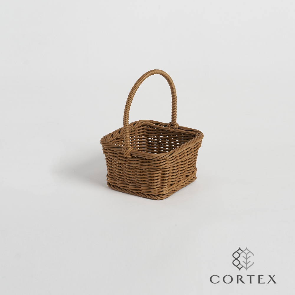 CORTEX 花藝籃 仿籐籃 提籃 野餐籃 露營擺飾 小正方 卡其色