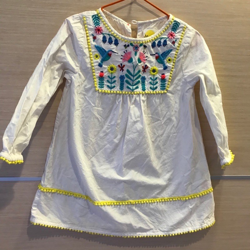 二手 Mini boden 波西米亞 民族風 圖騰刺繡毛球洋裝