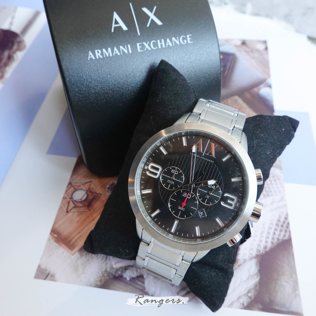 [現貨] Armani Exchange AX1272 男用 三眼黑錶面銀色手錶 723763193733