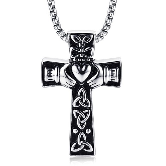 【CPN-849S】精緻個性愛心十字架鑄造鈦鋼墬子項鍊/掛飾