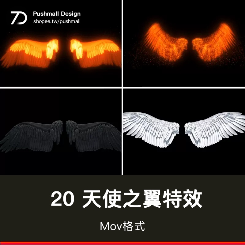 [通用特效] AE/PR天使之翼黑白彩粒子翅膀特效影片素材透明通道Edius會聲會影